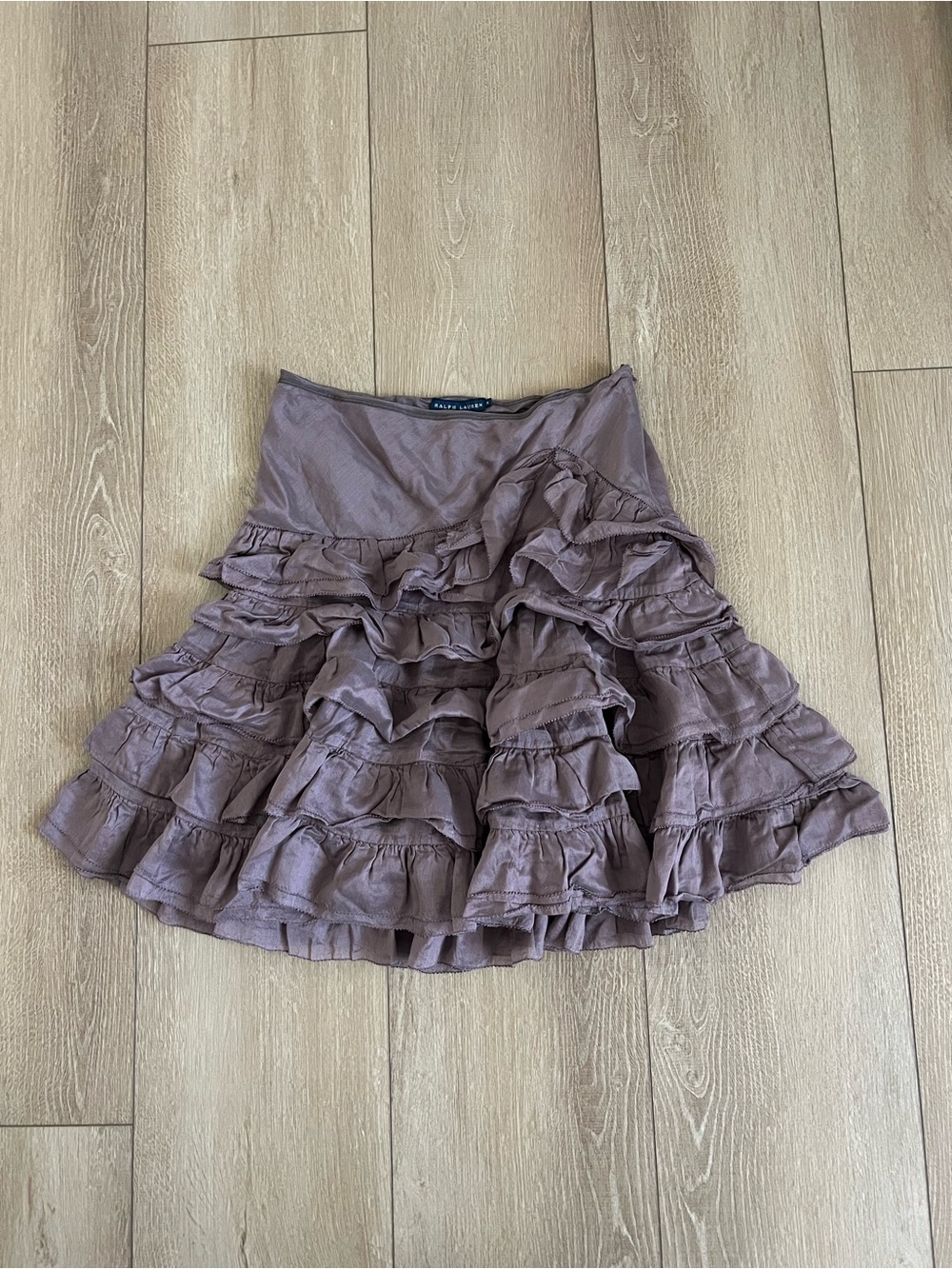 VTG Ralph Lauren Silk Blend Layered Ruffle Skirt Y2K Mauve Purple Size 6